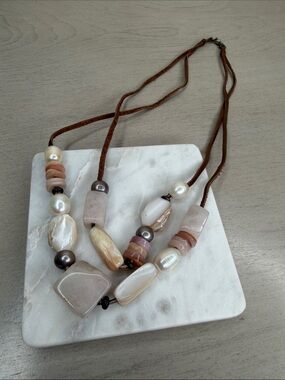 Vintage Tica Rosa Pearl and Gemstone Leather Cord Necklace